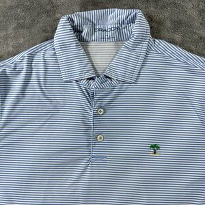 B Draddy Sport Striped Polo Performance Golf Palm Tree Embroidery Blue White